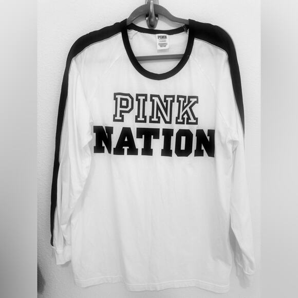 PINK Victoria's Secret Black and White Long Sleeve Tee size large - Picture 2 of 5